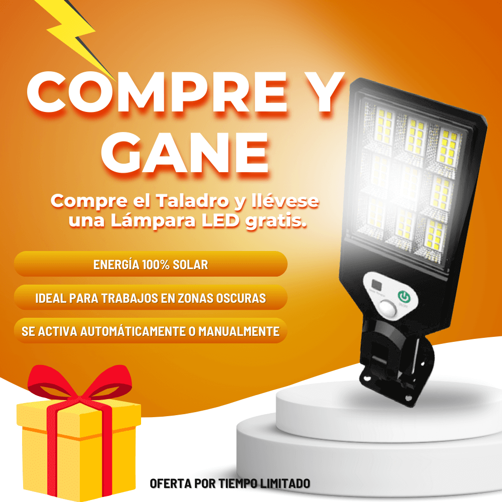 Taladro 36V con Percusión + 2 Baterías y 35 Accesorios + Lámpara LED portátil