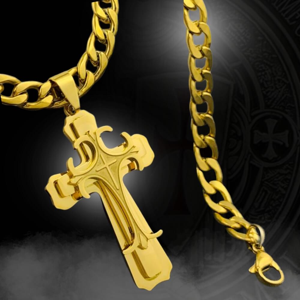 Cruz Templaria + Cadena + 🎁 Pulsera Cubana - Novedades