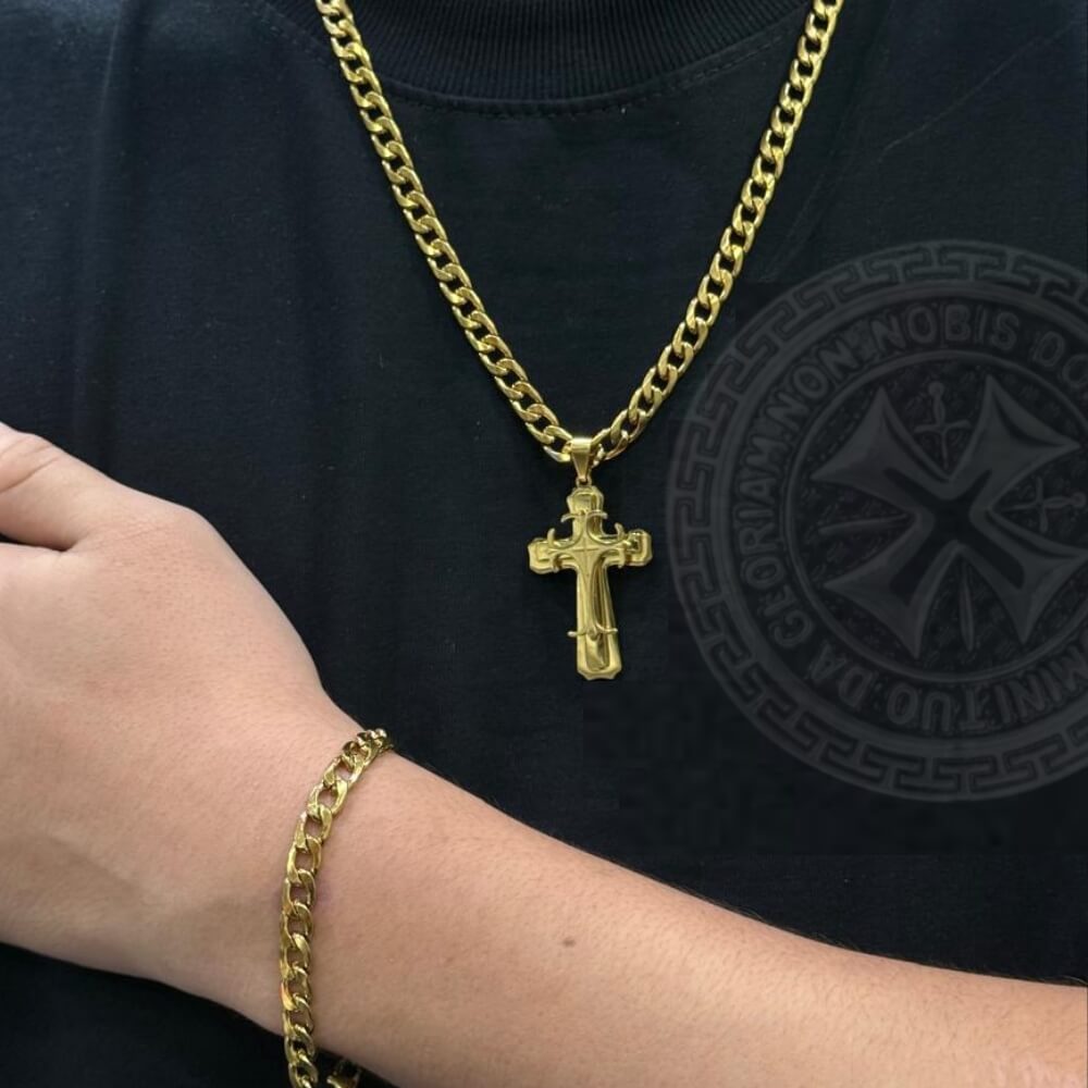 Cruz Templaria + Cadena + 🎁 Pulsera Cubana - Novedades