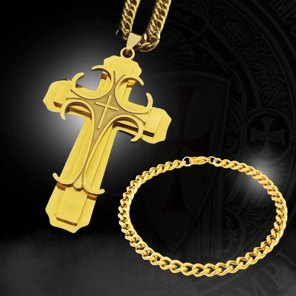 Cruz Templaria + Cadena + 🎁 Pulsera Cubana - Novedades